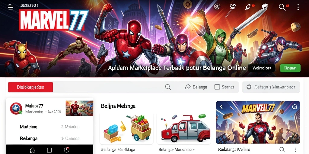 Antarmuka aplikasi MARVEL77 yang memudahkan berbelanja online.